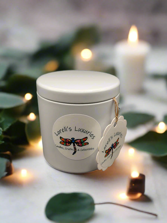 Peppermint and Eucalyptus in Large White Tin (12oz)