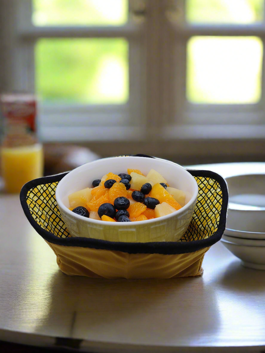 Honeycomb Bowl Cozy with yellow lining (Medium)
