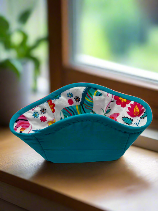 "Horse of a Different Color" Bowl Cozy with blue lining (Small)