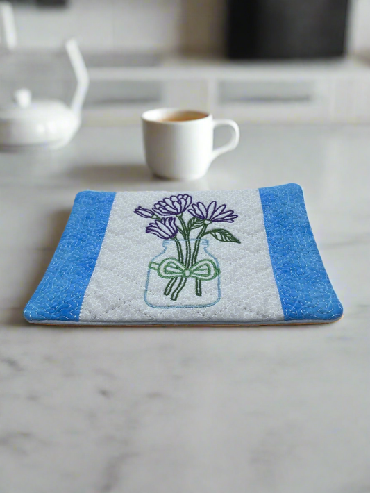 "Spring Flowers in Jar" Mug Rug (Set of 2)