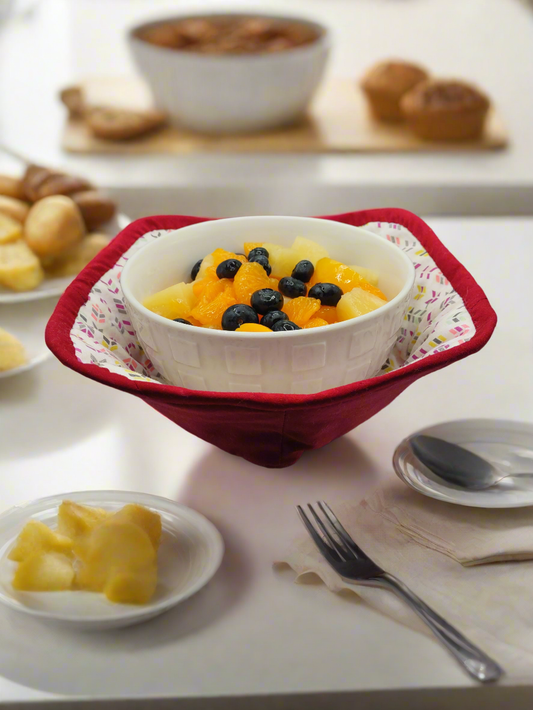 Happy Chevrons Bowl Cozy with burgundy lining (Medium)