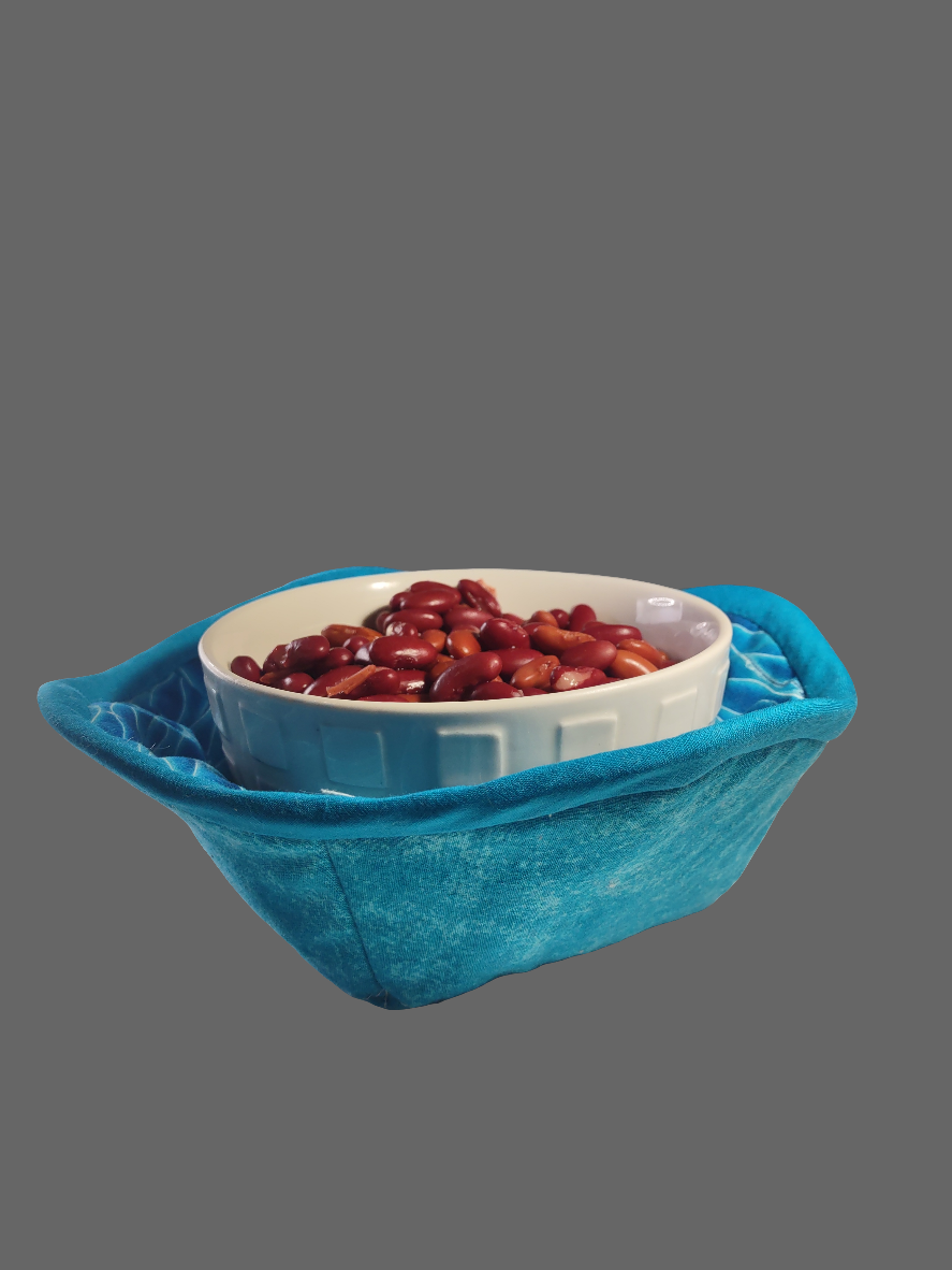 Aqua Blue Waves Bowl Cozy with blue lining (Medium)