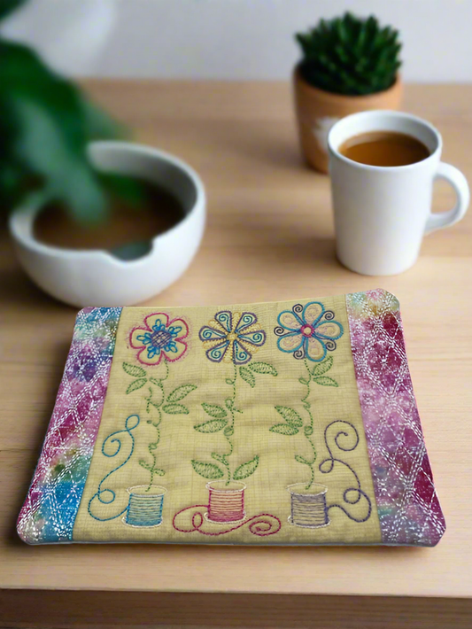 "Faith, Hope, and Love" Mug Rug on yellow (Set of 2)