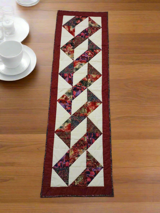 Burgundy Beige Table Runner