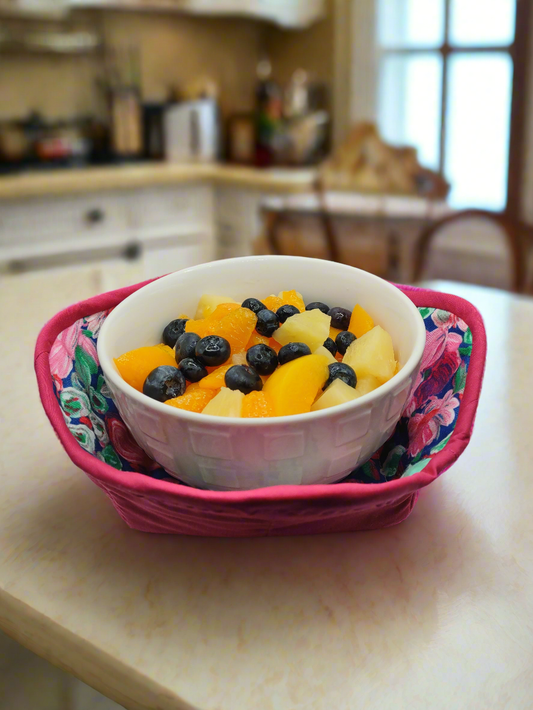 Pink Peony Bowl Cozy with pink lining (Medium)