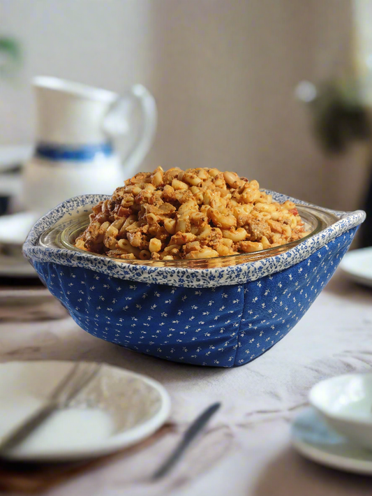 Blue Small White Flowers Bowl Cozy with small blue flower lining (Large)