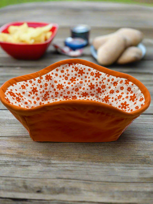 Orange Flowers Bowl Cozy with orange lining (Small)